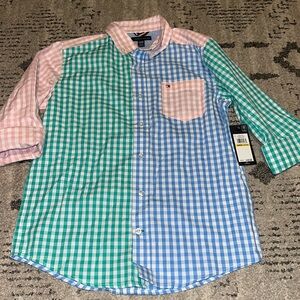 Tommy Hilfiger Boy's Colorblock Plaid Buttondown Shirt‎ size M 12/14 NWT